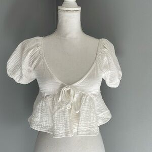 Miami White Puff Sleeve Peplum Blouse